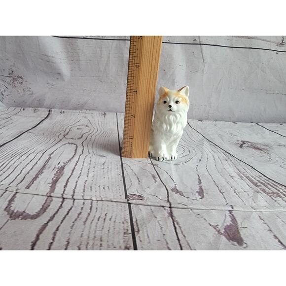 Bone China White Orange Tan Persian Cat Figure Vintage 3in tall - Picture 6 of 7